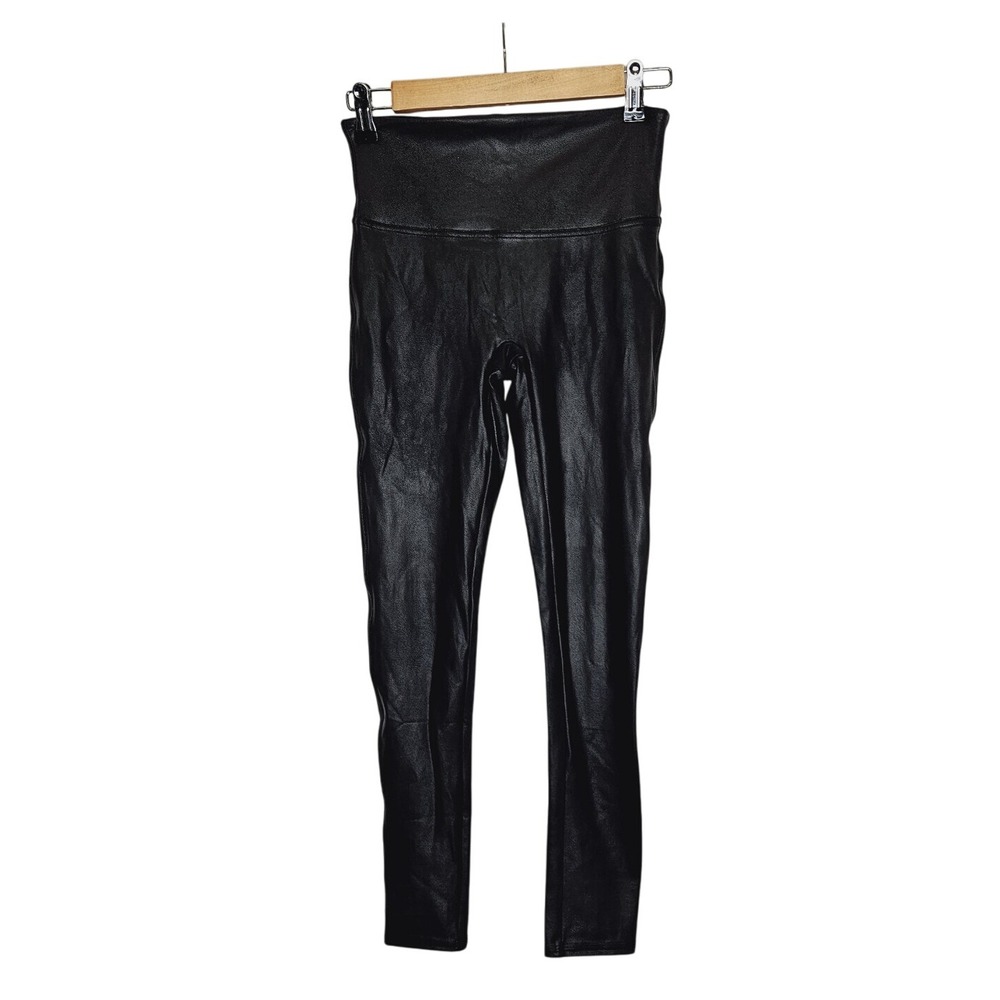 SPANX NWOT Faux Leather Leggings Black High Waist Shaping Tummy Control Medium